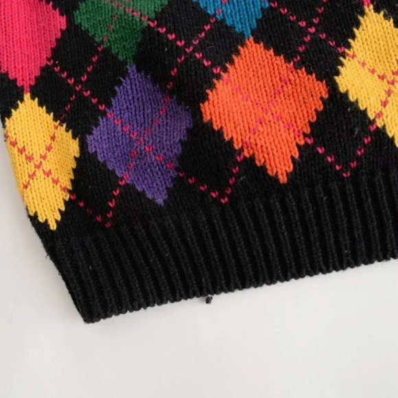 Vintage Attitude Black Argyle Pattern Knit Mockneck Sweater S - Picture 7 of 12